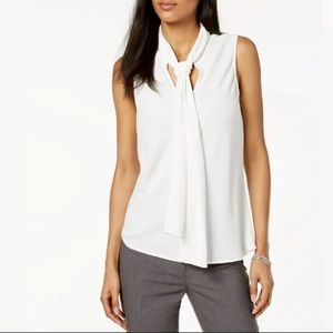 Nine West Ivory V-Neck Sleeveless Blouse with Tie